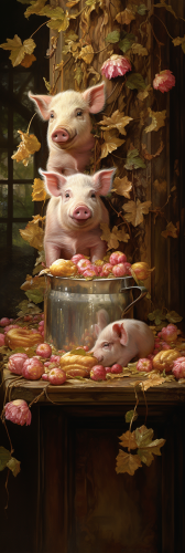 Domestic pigs eating at feeding trough