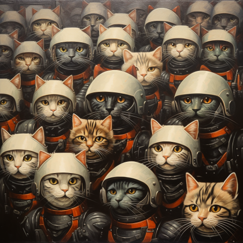 Retro feline army in action
