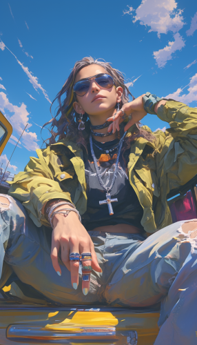 Woman wearing cyberpunk desert goggles