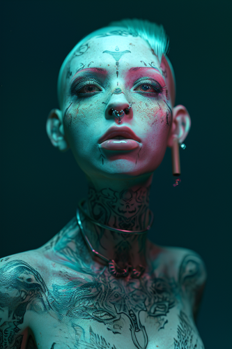 Detailed Female Demon with Metallic Tattoos