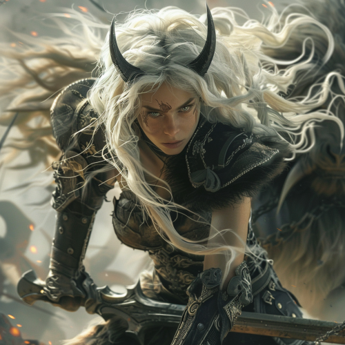 Female half-beast warrior in battle