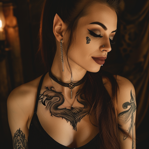 Female Half Elf with Flamingo Tattoo