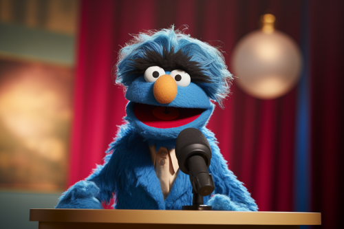 Cute female muppet newscaster reporting Cute female muppet newscaster reporting