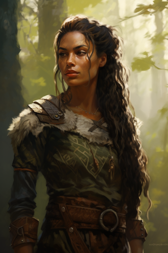 Half Body Shot of Female Orc Druid in Norse Clothing