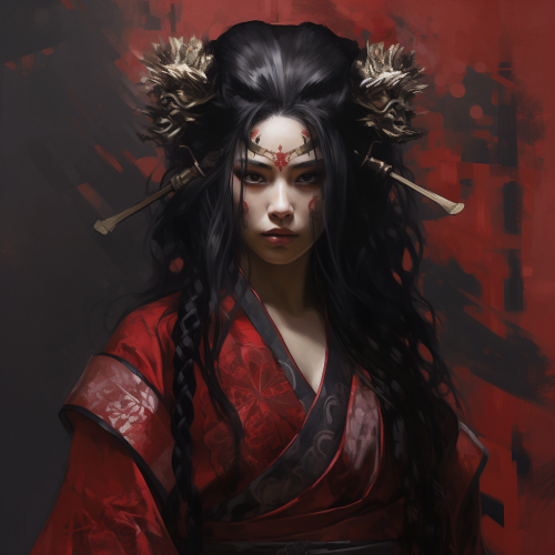 Female Samurai with Dark Venetian Mask