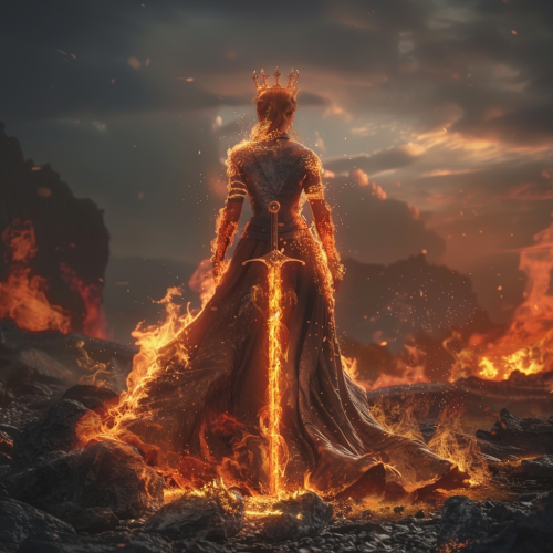 Female warrior surrounded by flames