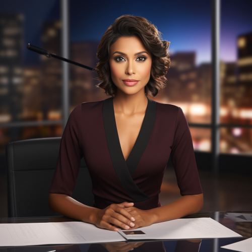 Realistic Female News Anchor at News Desk