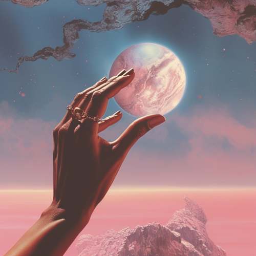 Hand reaching down to touch Earth Hand reaching down to touch Earth