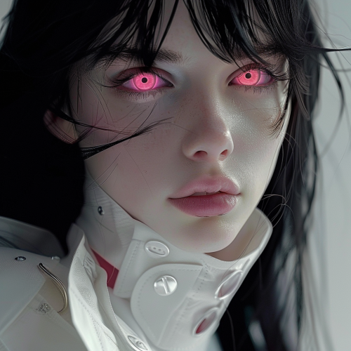 Feminine Loki with neon pink eyes