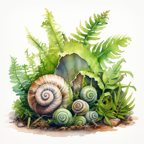 Ferns growing out of snail shell