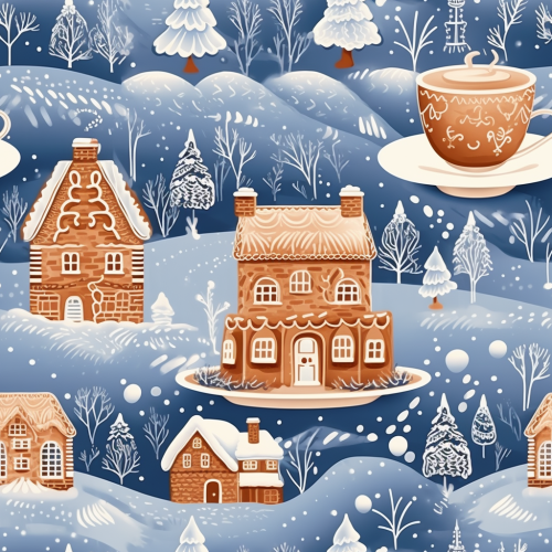 Festive gingerbread cookies and snowy landscapes