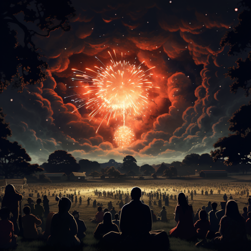 Spectacular Field Fireworks with Shadowy Demon