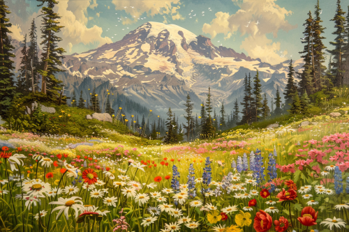 19th century field wildflowers painting