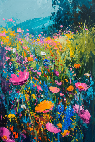 Colorful field of wildflowers painting Colorful field of wildflowers painting