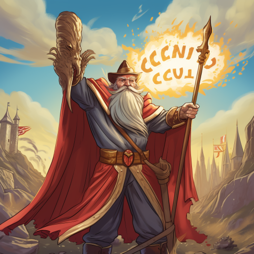 Fierce wizard holding sign CXU  ?