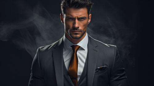 Fierce businessman in grey background