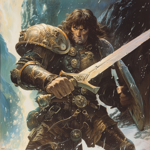 Dark Fantasy Fighter in Armor with Axe