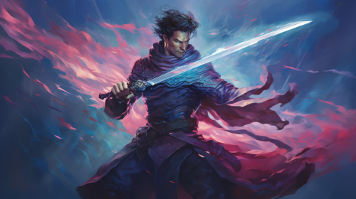 Powerful warrior wields majestic longsword