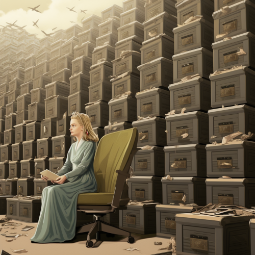 Woman on Throne in Filing Cabinet Room