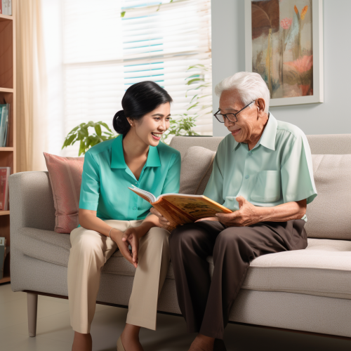 Filipina woman contractor explaining guideline book