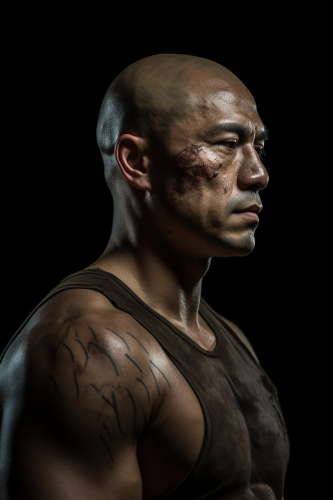 Filipino Muscular Man with Scar in Studio Filipino Muscular Man with Scar in Studio