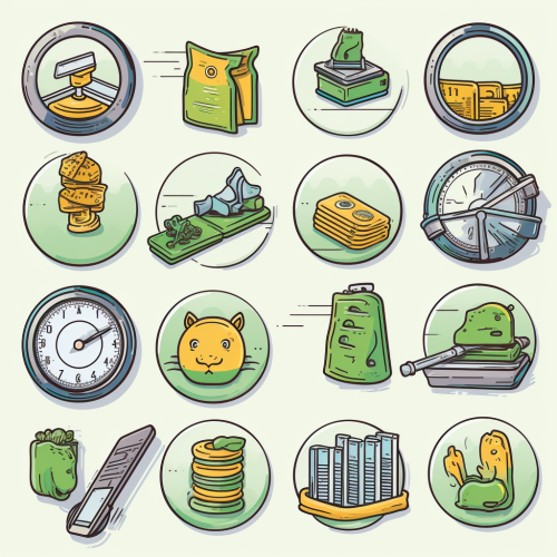 Adventure-style financial icons