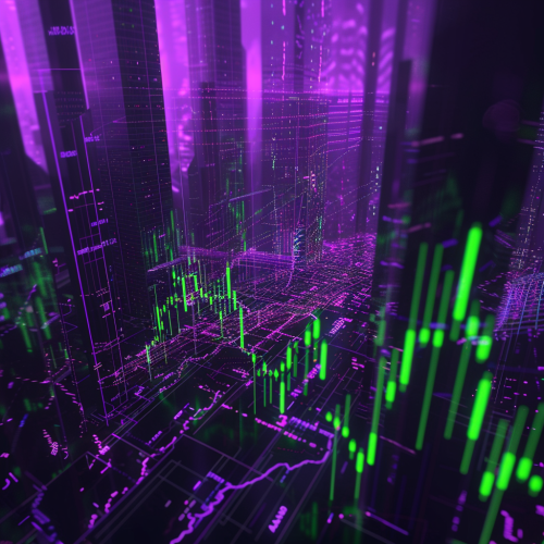 Market charts purple green colors