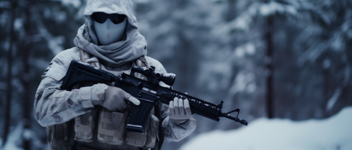 Finnish soldier in winter forest