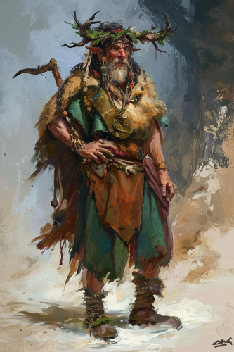Jolly firbolg male in druid attire