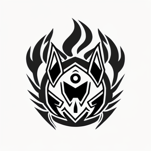 Black and white fire head logo