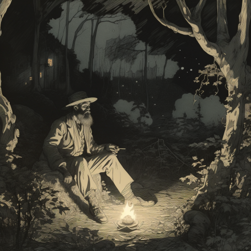 Travelling man enjoying a fire