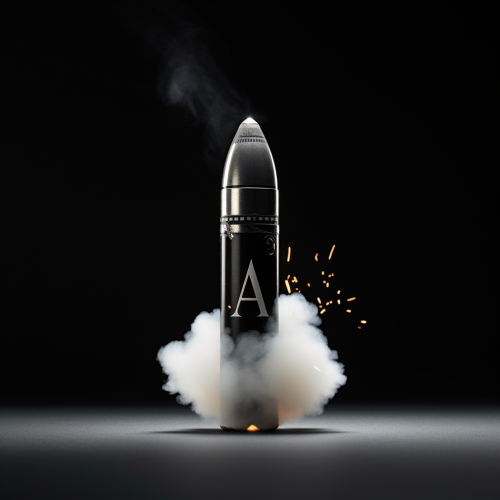 Black and white fired bullet with rising smoke Black and white fired bullet with rising smoke