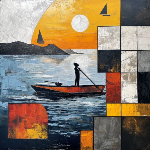 Seascape with Fisherman on Island in Mondrian Style