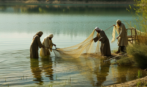 Fisherman casting nets in 1st century Palestine Fisherman casting nets in 1st century Palestine