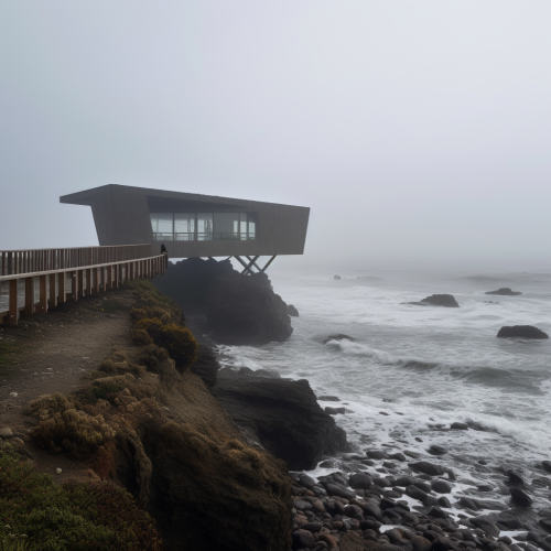 Serene fishing pavilion on misty Pichilemu coastline