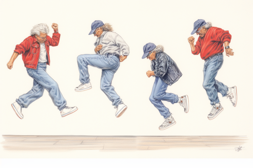 Fit old man joyfully dancing with peace sign