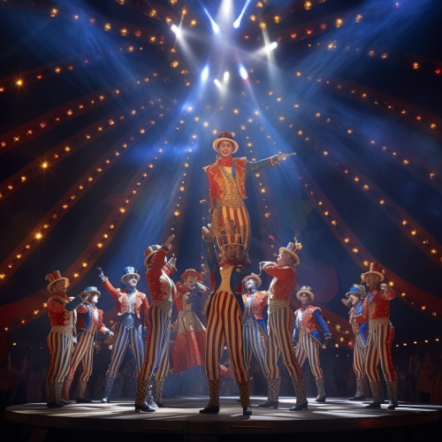 Realistic acrobat troupe in flamboyant costumes