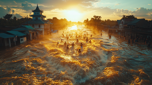 People in Raging Floodwaters