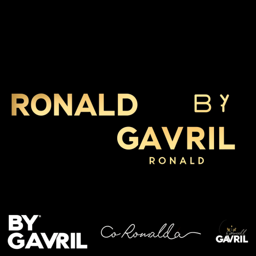 Logo text by Ronald Gavril in matte gold