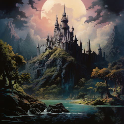 Dark fantasy book cover with floating island castle Dark fantasy book cover with floating island castle