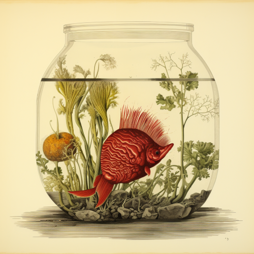 Colorful floating vegetables in an aquarium Colorful floating vegetables in an aquarium