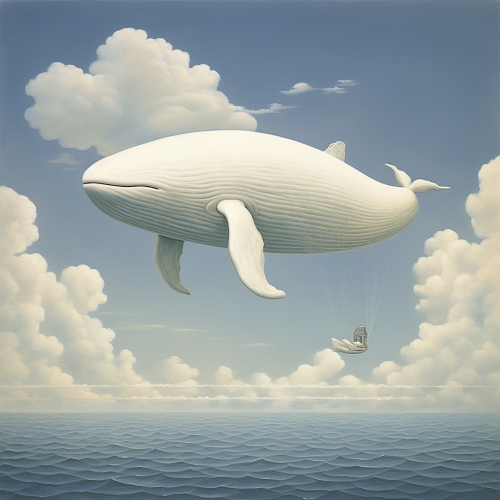 Stunning floating white whale artwork