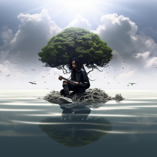 Black Individual with Camera on Floating Island