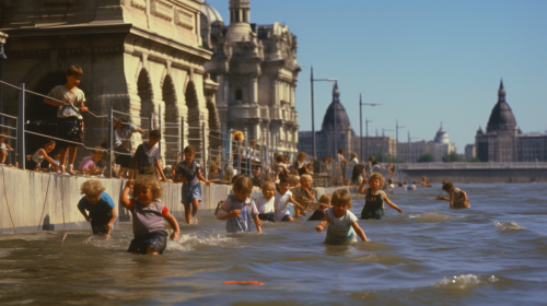 Flooded Budapest Quay during Winter