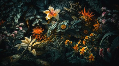 Embossed Rainforest Floral Pattern on Black Metal with Gold Detailing