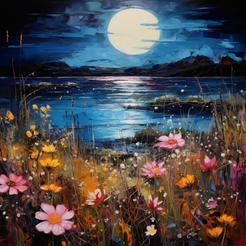 Floral Seaside Landscape at Night Floral Seaside Landscape at Night