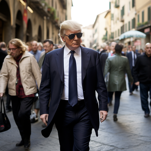 Trump with an Otherworldly Hairstyle at Florence Market
