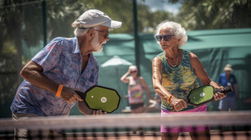 Energetic mixed doubles showdown on Florida's pickleball court Energetic mixed doubles showdown on Florida's pickleball court