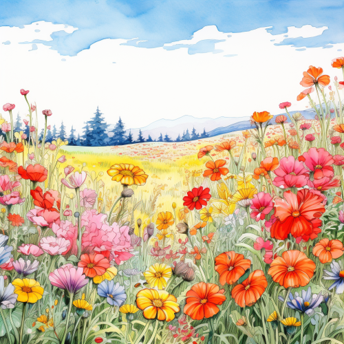 Vibrant flower field sketch