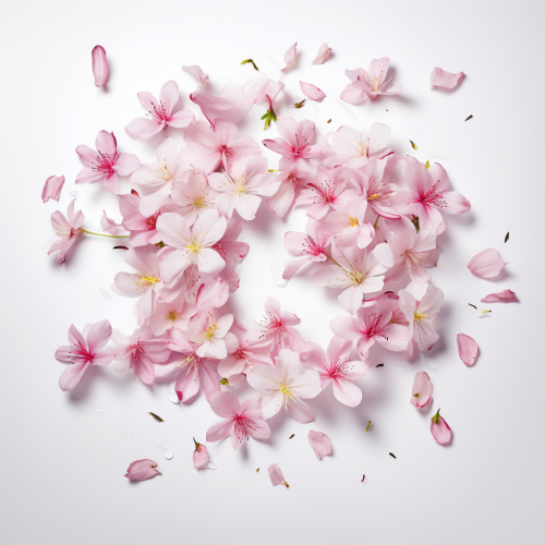 Blooming flowers petals on white background